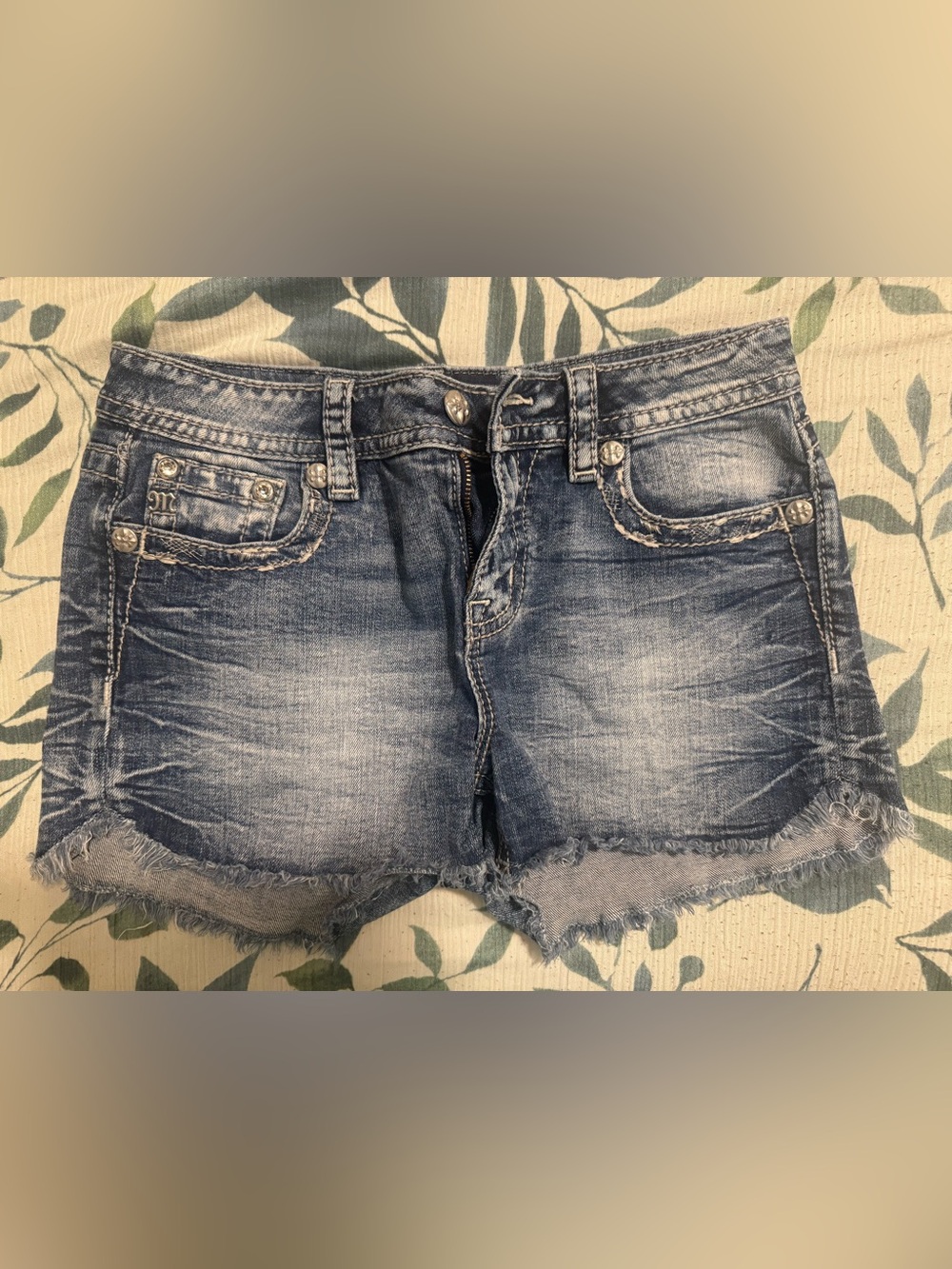 Miss Me Women’s Washed Denim Cutoff Shorts - Blue